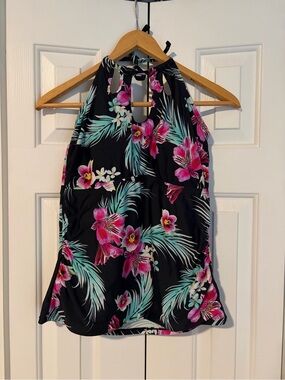 Island Escape Black Halter Tankini Swim Top